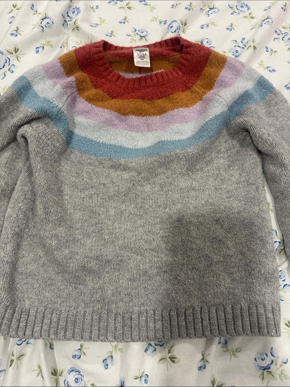 Kid’s Gray Crewneck Sweater with Multicolor Yoke